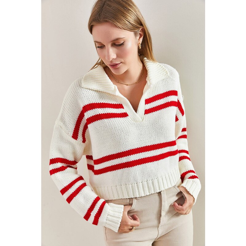Bianco Lucci Dámský rolákový pruhovaný pletený svetr
