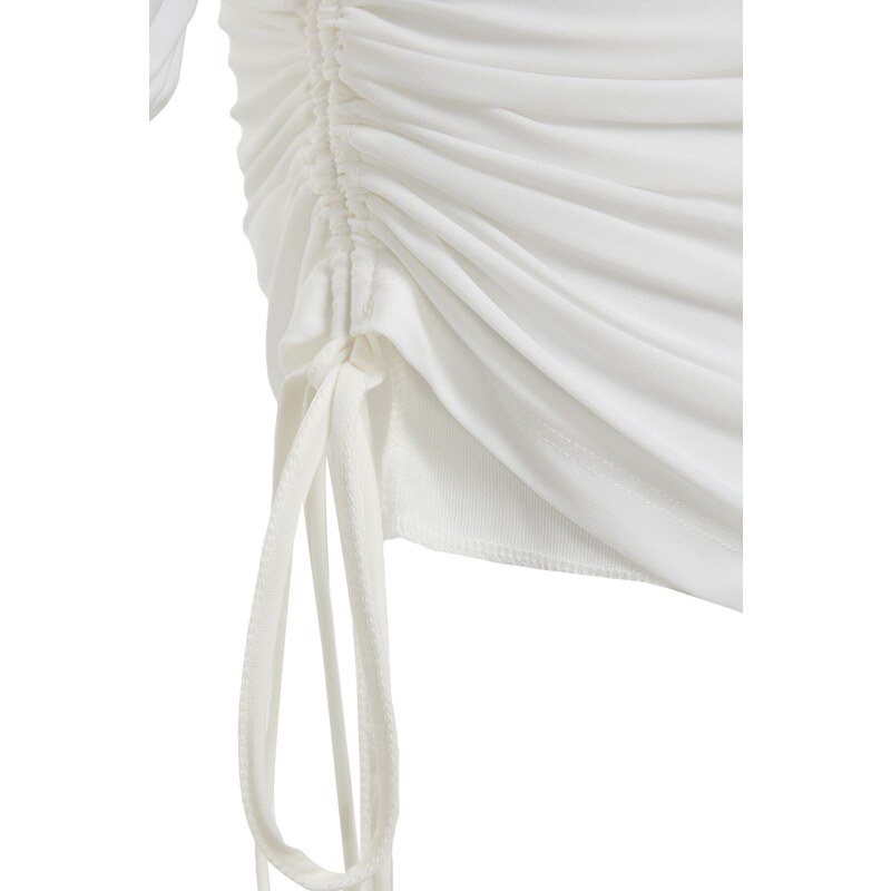 Trendyol Ecru s jedním rukávem Body Fitted Lined Pletené svatební večerní šaty