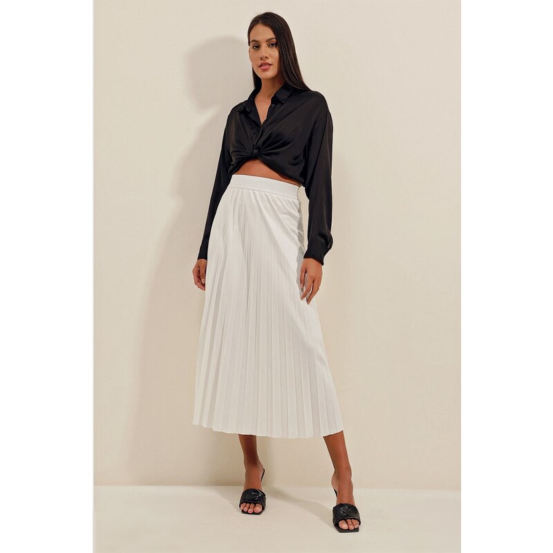 Bigdart 1894 Leather Look Pleated Skirt - White