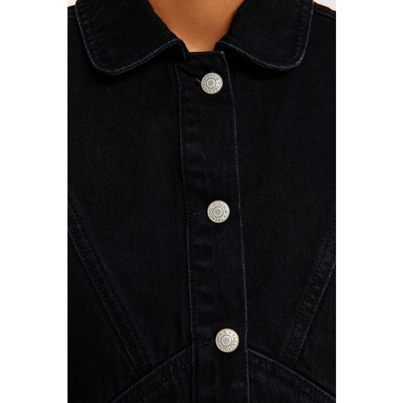 Džínová vesta Trendyol Black Stitching Detail