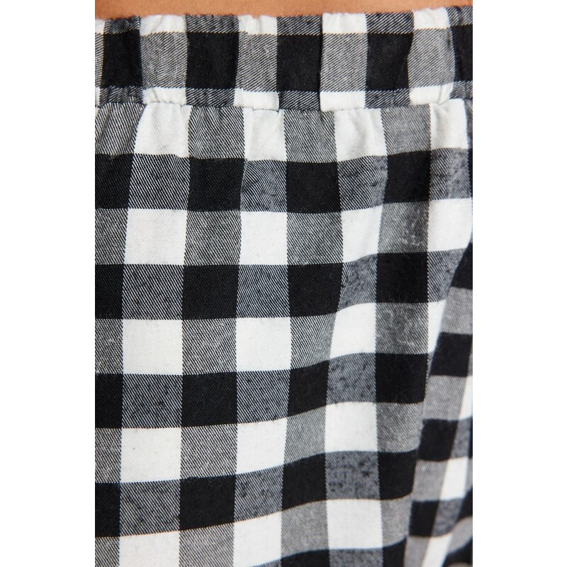 Trendyol Black Flannel Cotton Plaid Shirt-Pants Woven Pajama Set