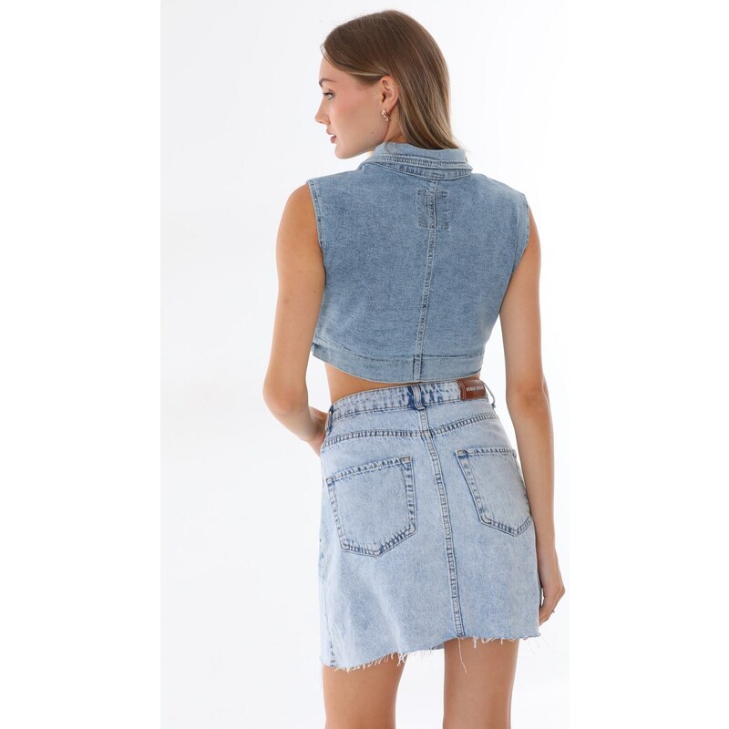 BİKELİFE Women's Blue Lycra Crop Denim Vest
