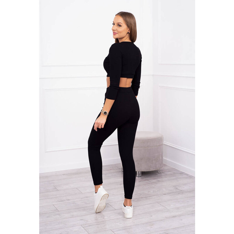 K-Fashion Pruhovaný krátký top set černý