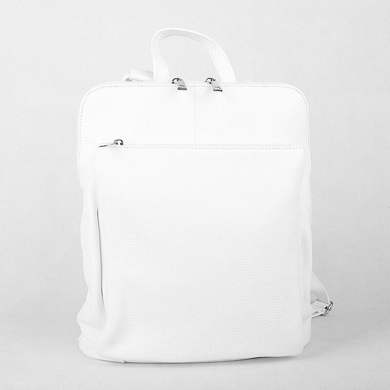 Vera pelle (Itálie) Bílý kožený batoh/crossbody kabelka no. 21, obsah 7 l - stříbrné doplňky