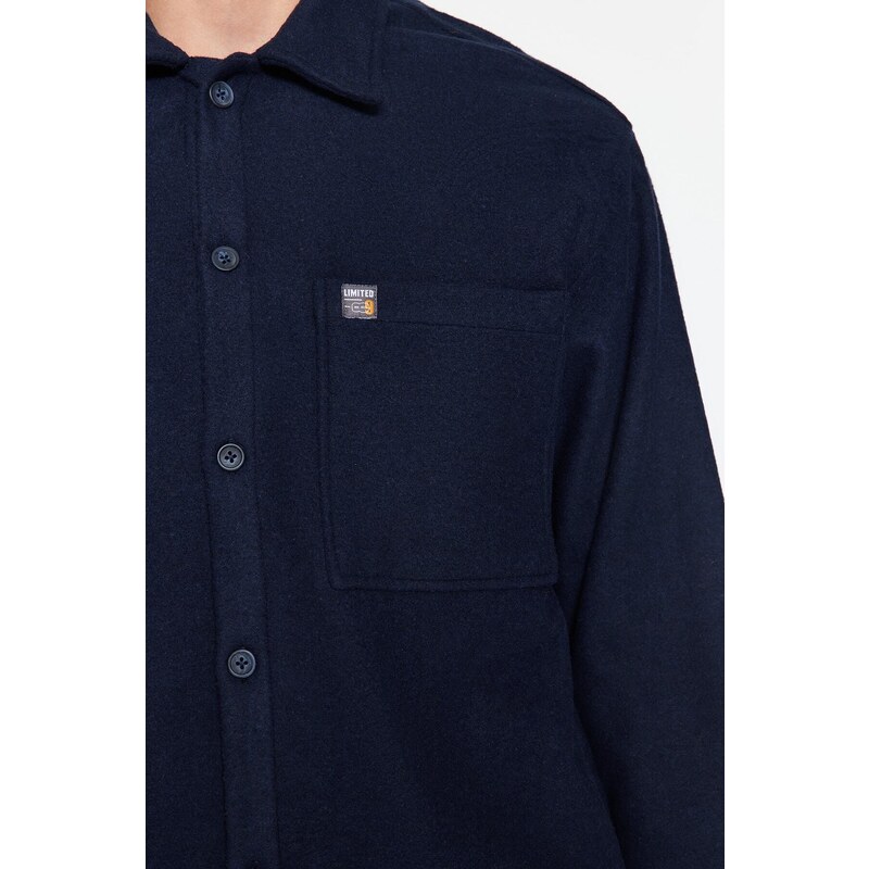 Trendyol Navy Blue Overshirt Fit Shirt Collar Label Detail Stamp Shirt