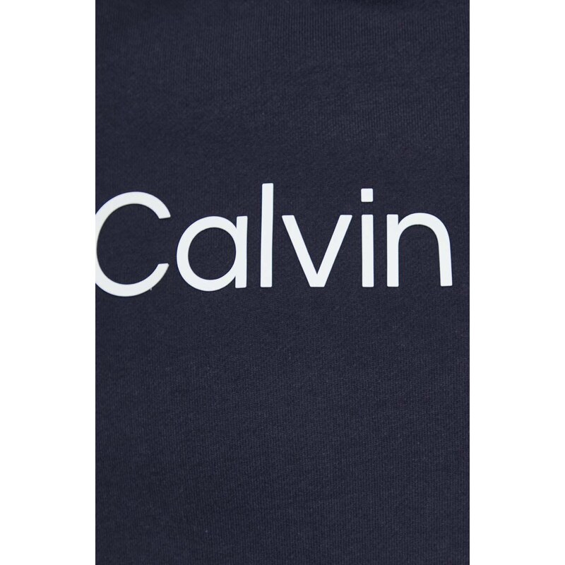 Bavlněná mikina Calvin Klein pánská, tmavomodrá barva, s kapucí, s aplikací