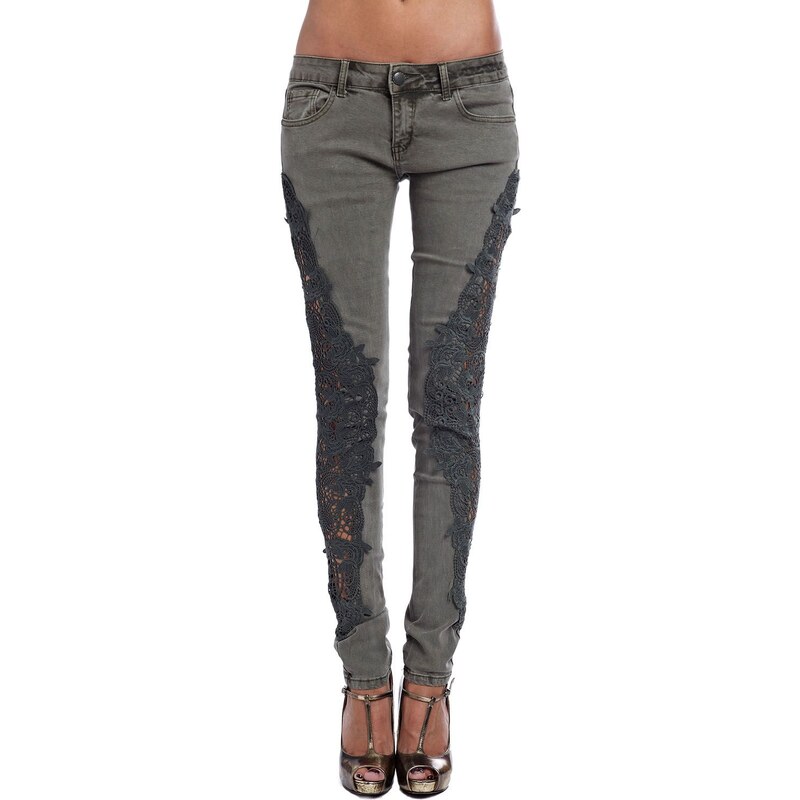 Zelené skinny jeans Q2 s krajkou Velikost: 42/XL