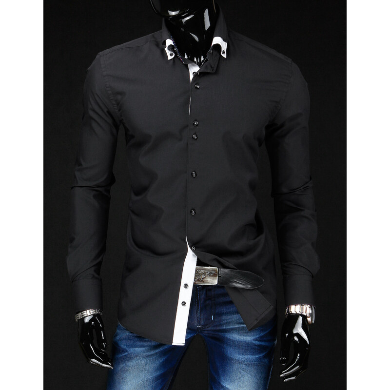 streetIN Pánská košile - černá - šedý límeček