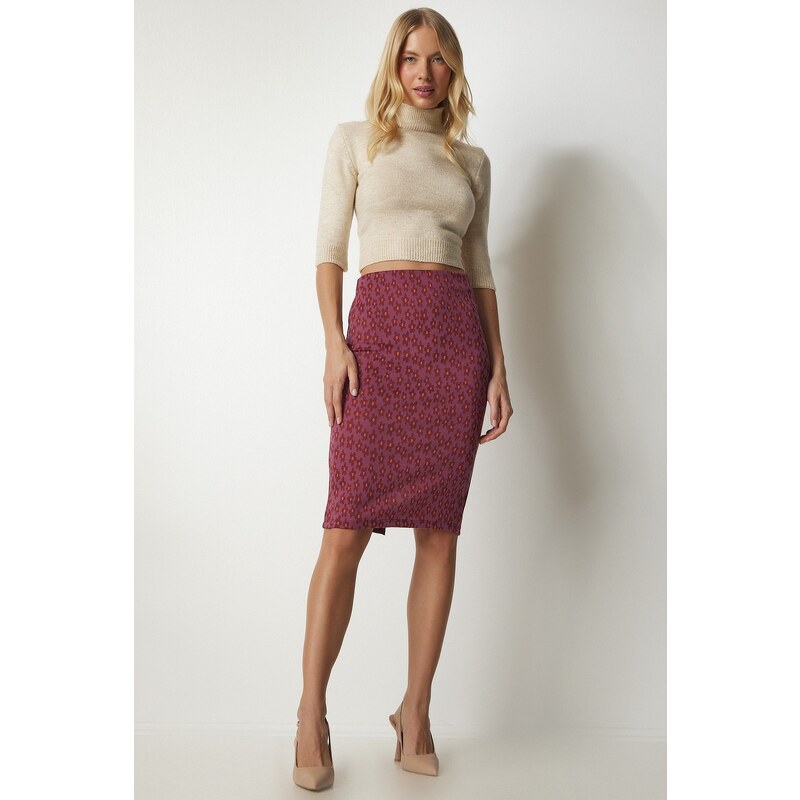 Happiness İstanbul Women's Plum Patterned Knitwear Pencil Skirt