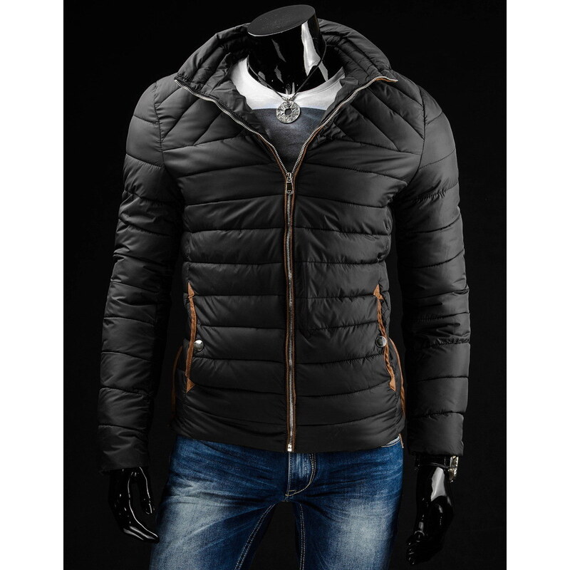 streetIN Pruhovaně prošitá zimní bunda s kapucí - černá Velikost: L