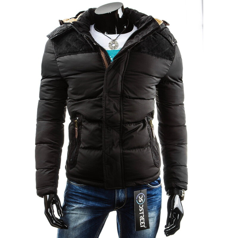 streetIN Zimní bunda s manchesterovými prvky a kapucí - černá
