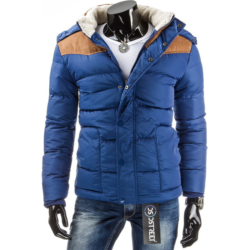 streetIN Prošívaná zimní bunda s kožešinkovým límcem a kapucí - modrá Velikost: M