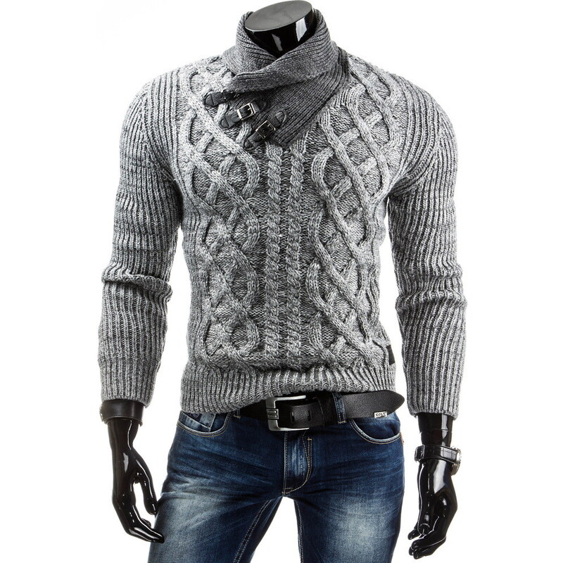 streetIN Šedý pánský svetr s vysokým ozdobným límcem
