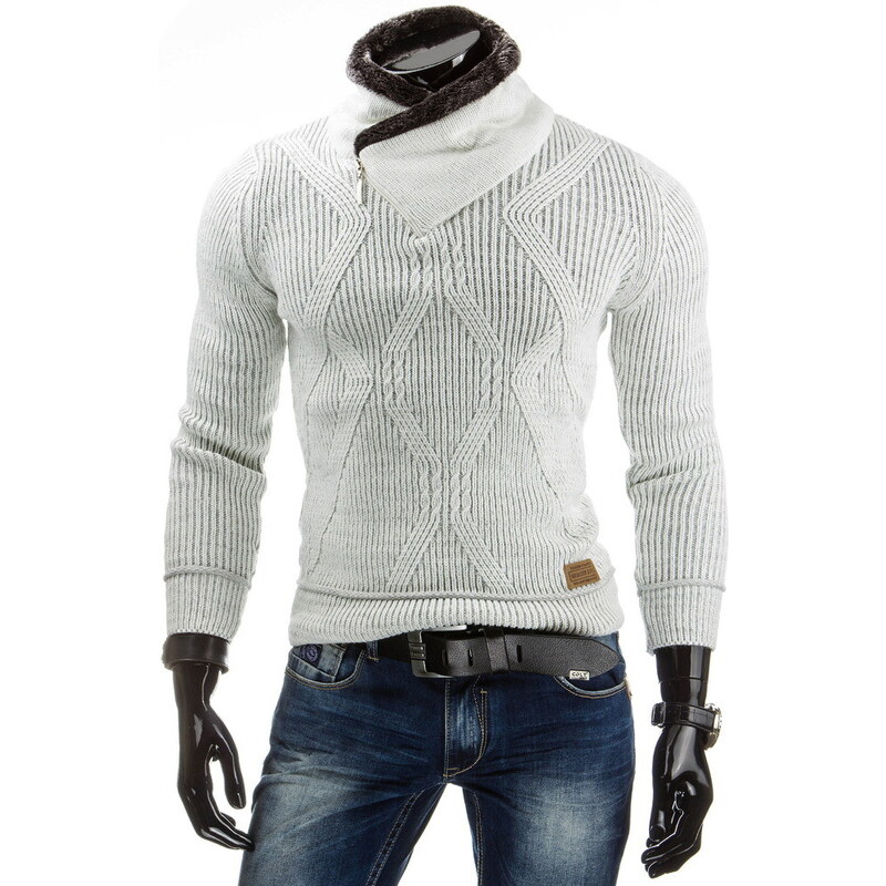 streetIN Bílý pánský svetr s vysokým límcem Velikost: XL