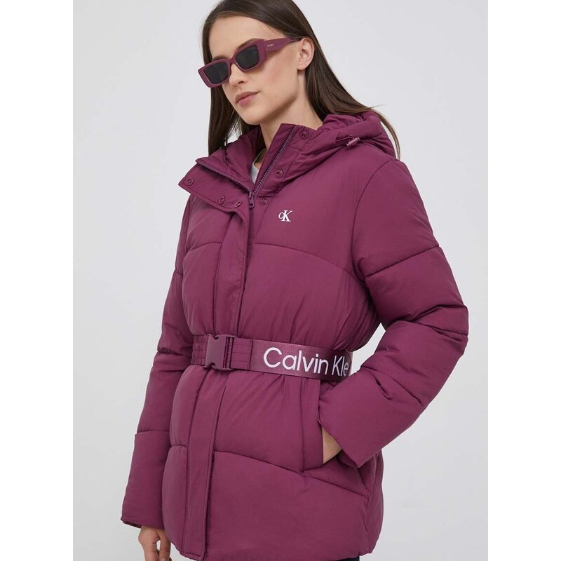 Bunda Calvin Klein Jeans dámská, fialová barva, zimní, oversize