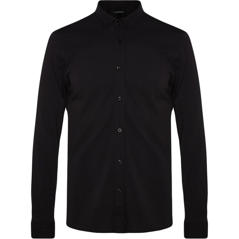 Trendyol Black Slim Fit Casual Comfortable Flexible Buttoned Collar Basic Shirt