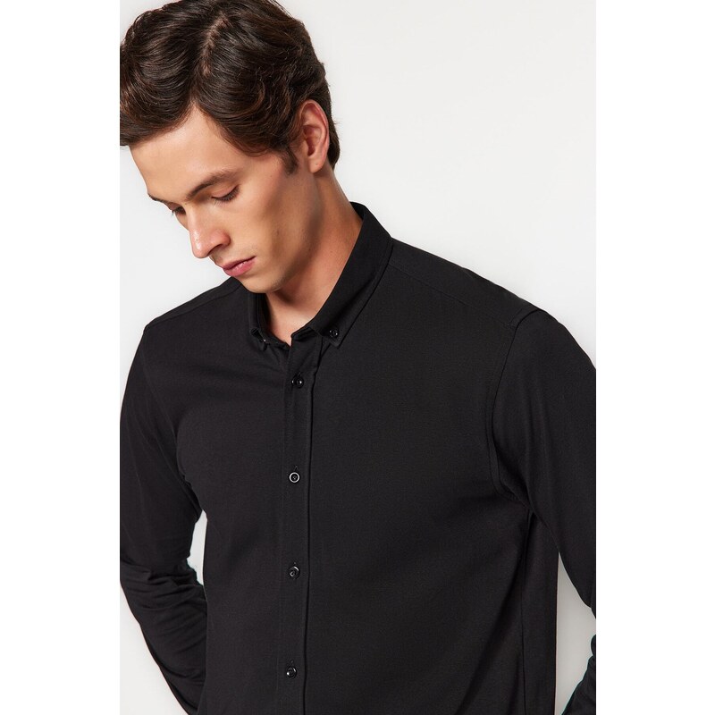 Trendyol Black Slim Fit Casual Comfortable Flexible Buttoned Collar Basic Shirt