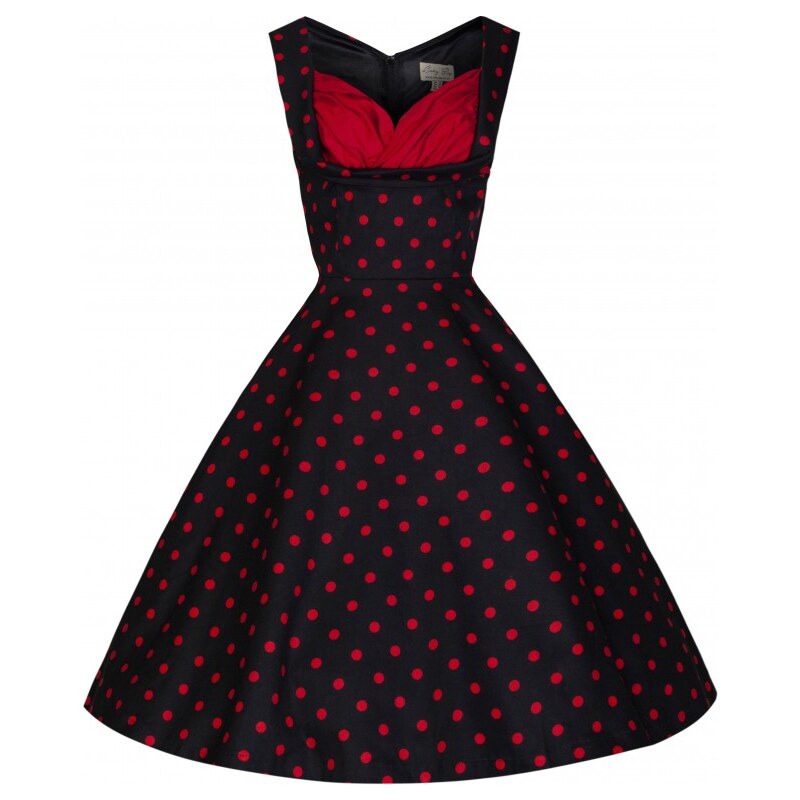 Lindy Bop retro dámské šaty Ophelia černé s červeným puntíkem velikosti: 36