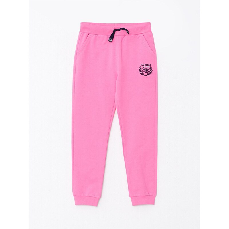 LC Waikiki Girls' Joggers Sweatpants with Elastic Waist and Embroidery