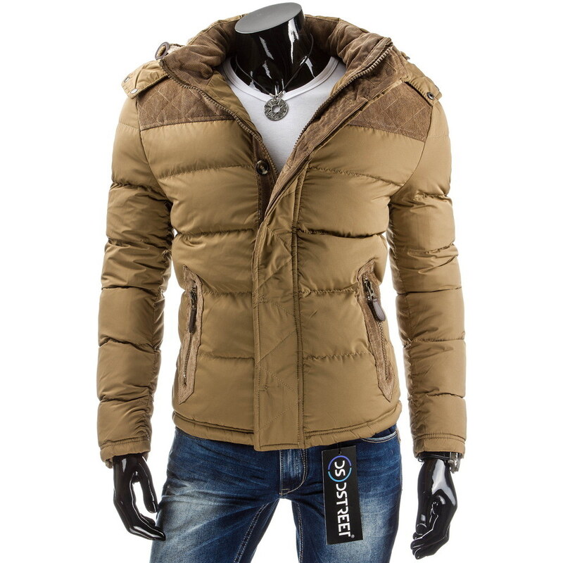 streetIN Zimní bunda s manchesterovými prvky a kapucí - béžová