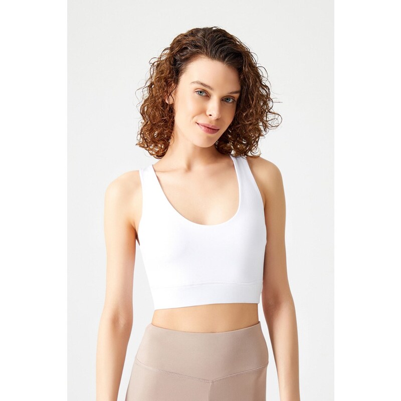 LOS OJOS White Padded Back Detailed Covered Sports Bra