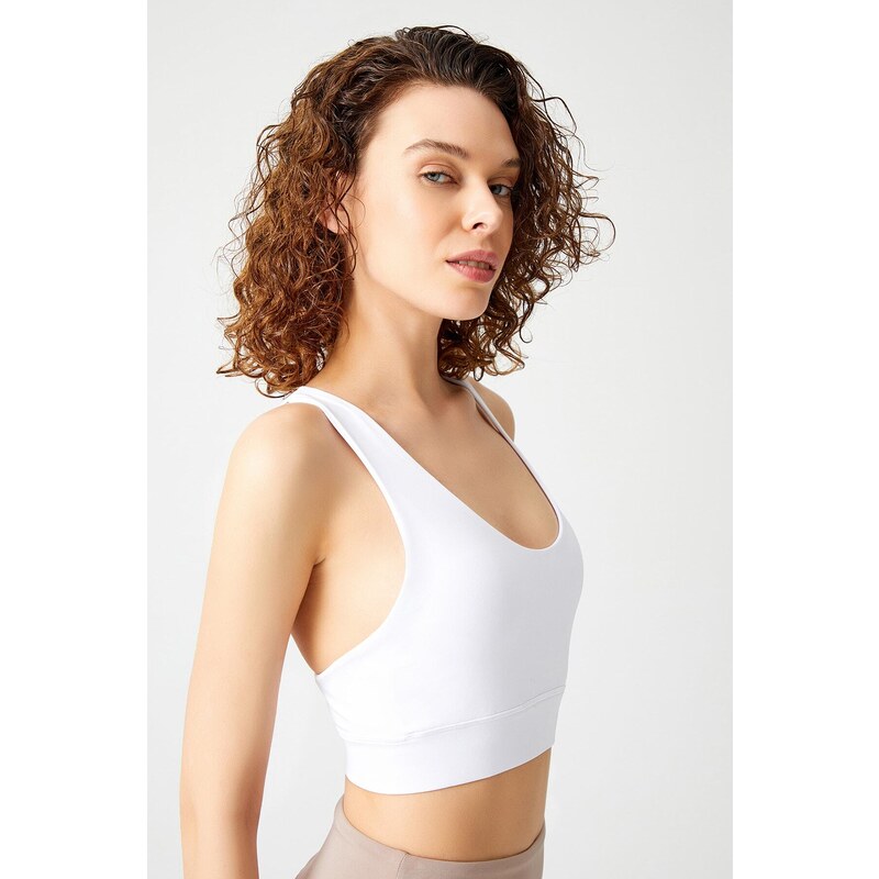 LOS OJOS White Padded Back Detailed Covered Sports Bra