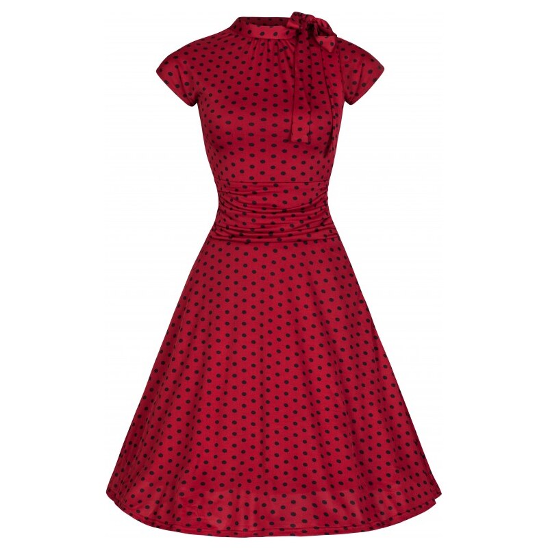 LINDY BOP RETRO DÁMSKÉ ŠATY DOTTIE RED BLACK POLKA velikosti: 36 (UK8)