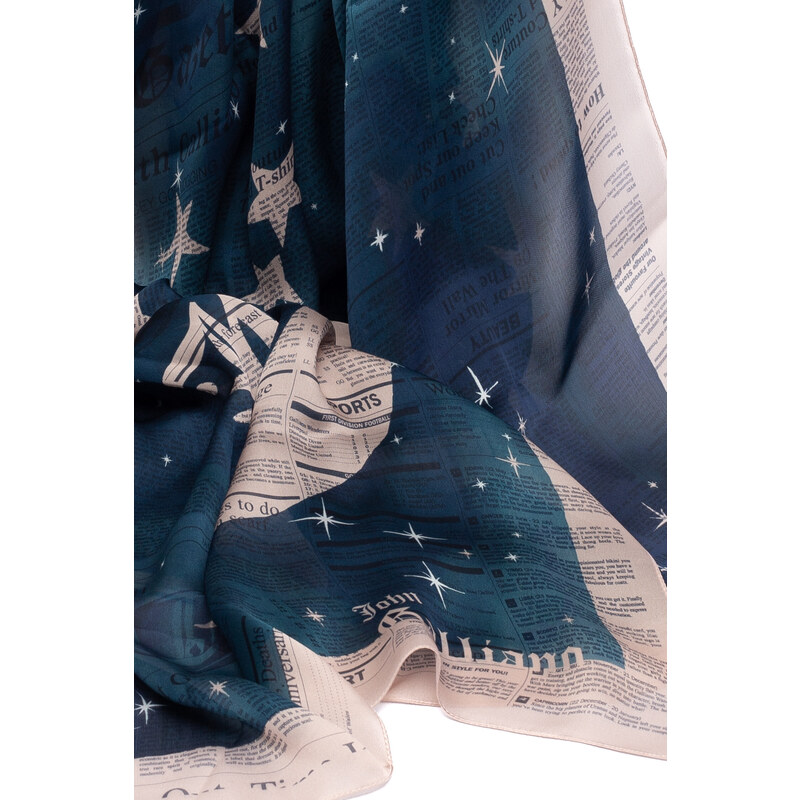 Modrý hedvábný šátek John Galliano se vzorem hvězd