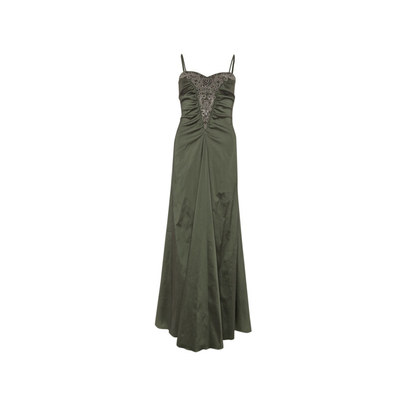 Zelené saténové dlouhé šaty LA FEMME