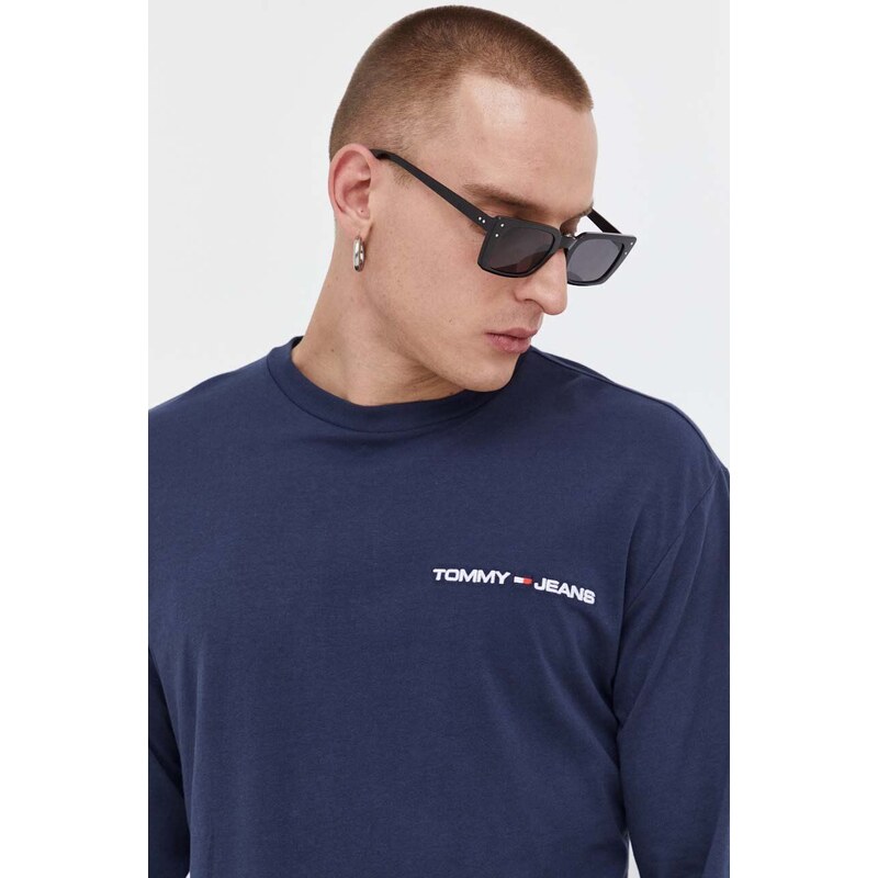 Bavlněné tričko s dlouhým rukávem Tommy Jeans tmavomodrá barva