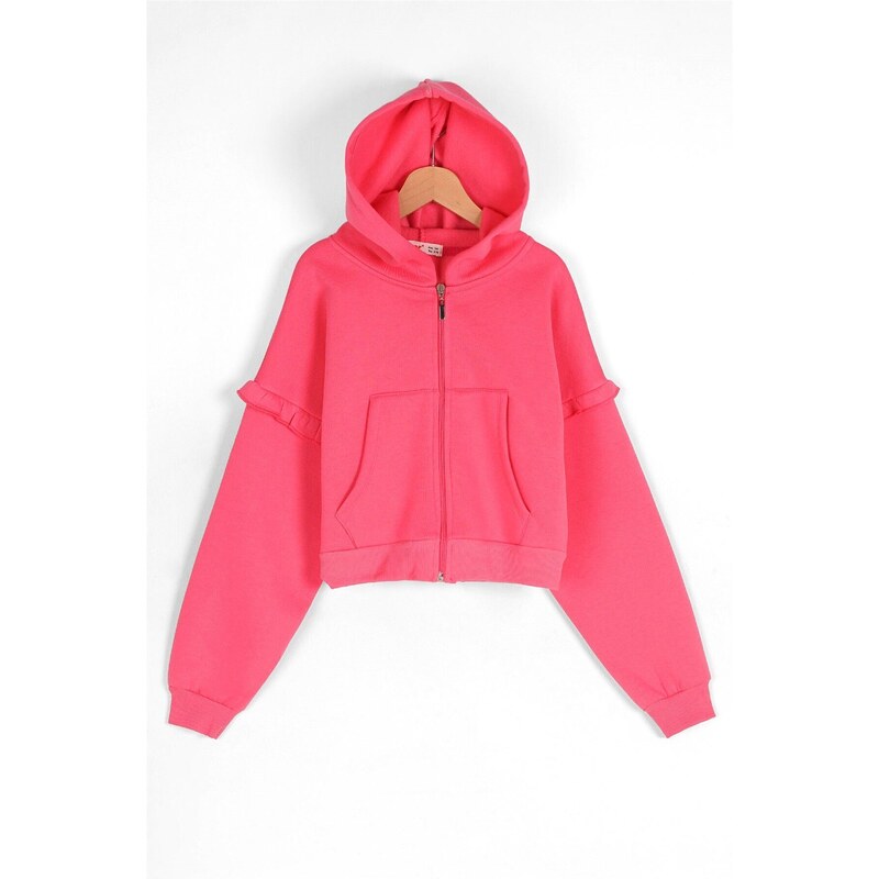 zepkids Girls' Fuchsia-Colored Zippered Sleeves Ruffled Cardigan