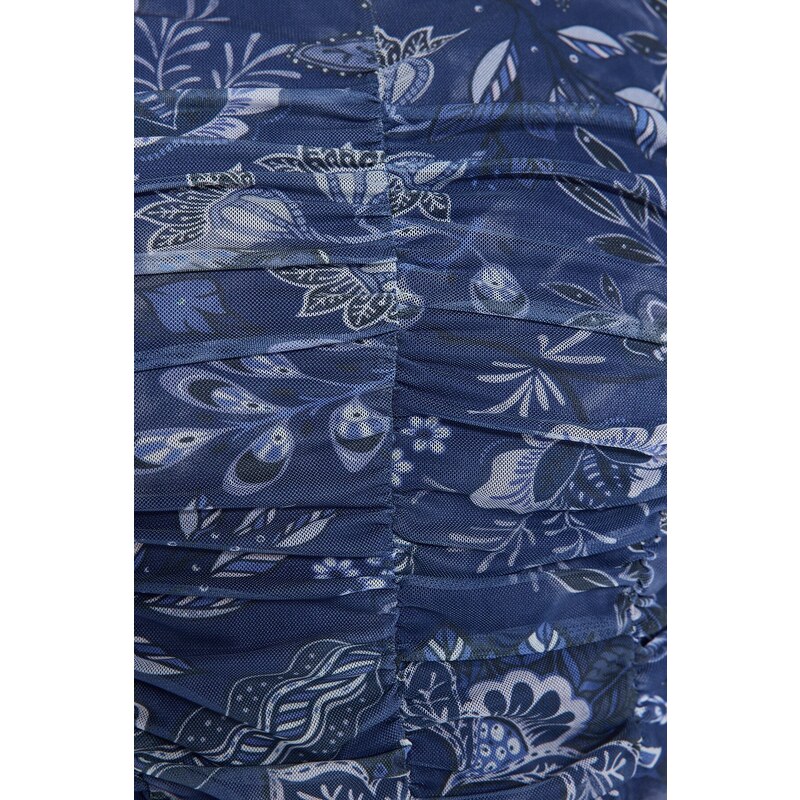 Trendyol Indigo Patterned Draped Tulle Fitted/Sleeper Knitted Body with Snap Snaps