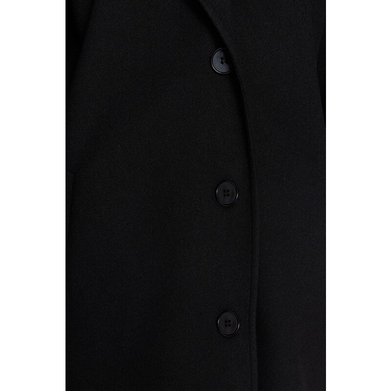Trendyol černý oversized široký balónový rukáv s detailním dlouhým razítkovaným kabátem