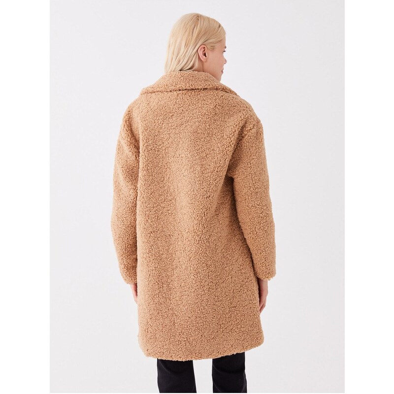 LC Waikiki Women's Jacket Collar Straight Long Sleeve Teddy Coat