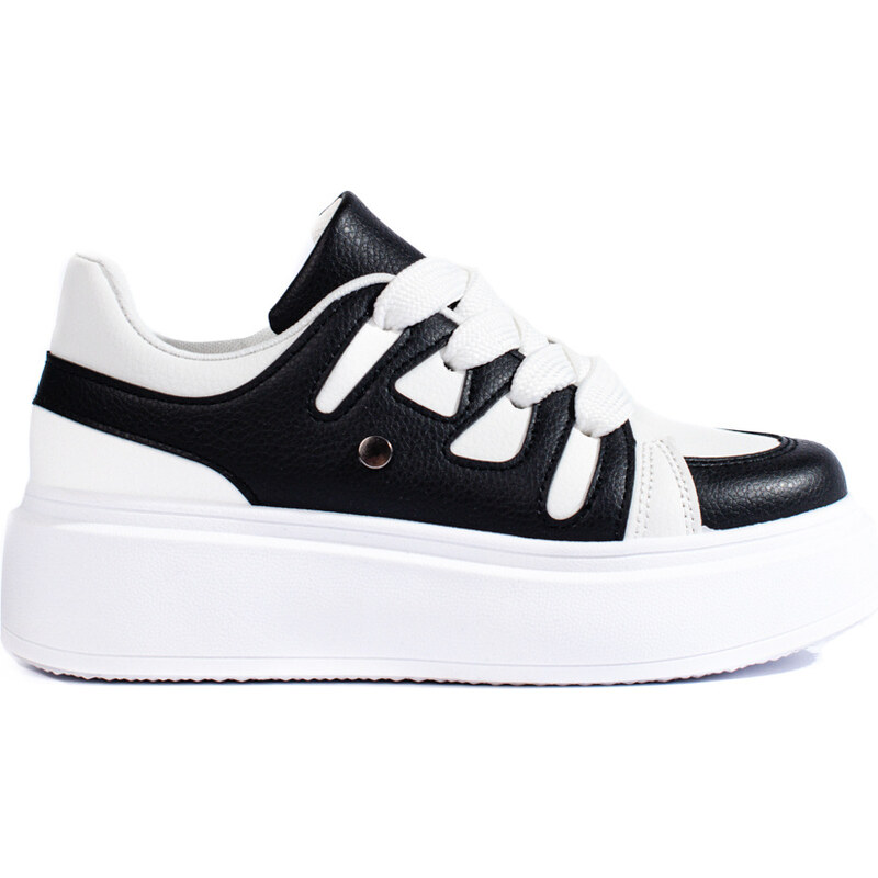 Black and white women's sneakers with thick sole Shelvt