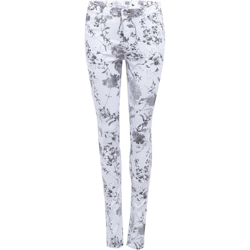 Bílé skinny kalhoty s květinovým vzorem Vero Moda Wonder