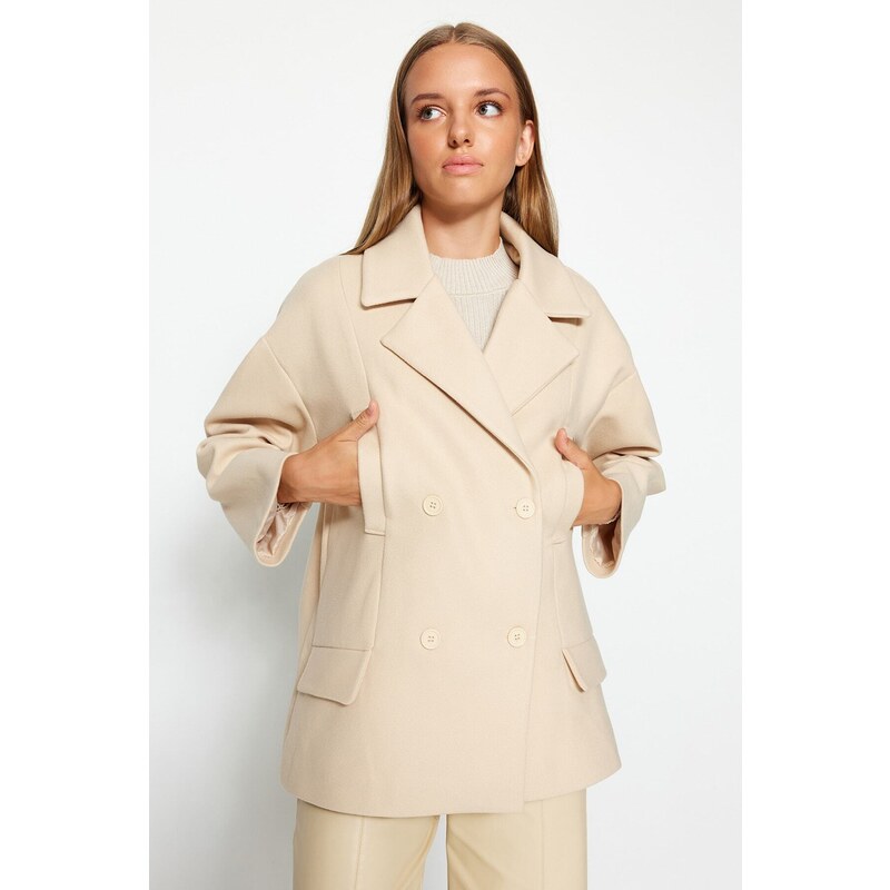 Trendyol Beige Oversize Wide Cut Stamped Coat