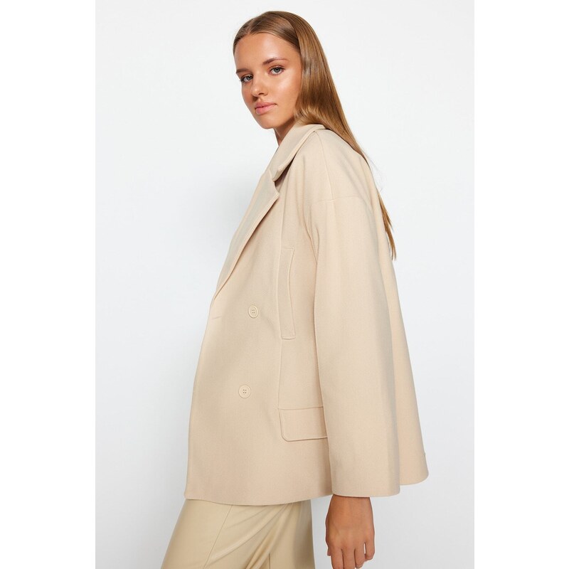 Trendyol Beige Oversize Wide Cut Stamped Coat