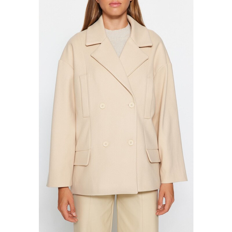 Trendyol Beige Oversize Wide Cut Stamped Coat