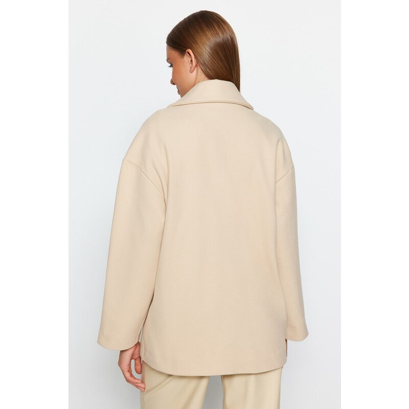 Trendyol Beige Oversize Wide Cut Stamped Coat