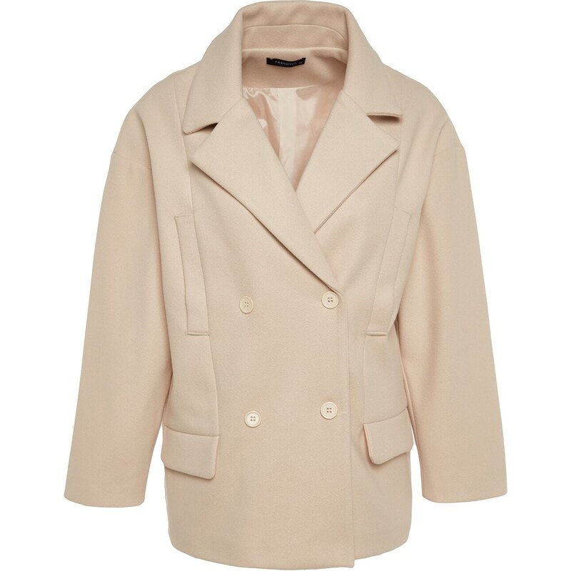 Trendyol Beige Oversize Wide Cut Stamped Coat