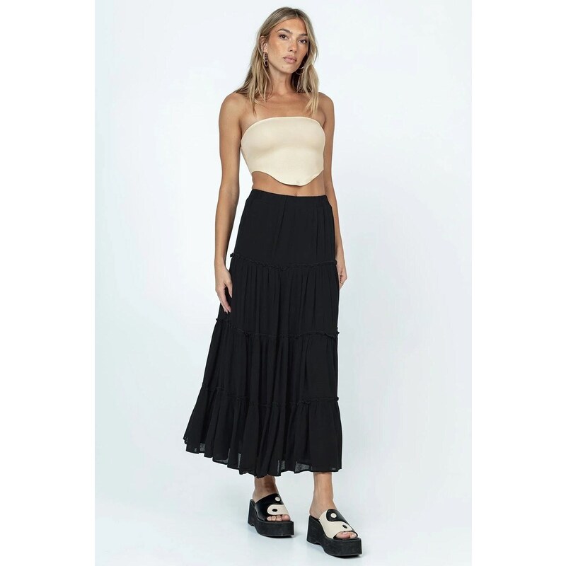 Madmext Women's Black Basic Pleated Long Skirt