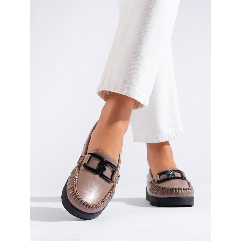 GOODIN Women's dark beige loafers on the Shelvt platform