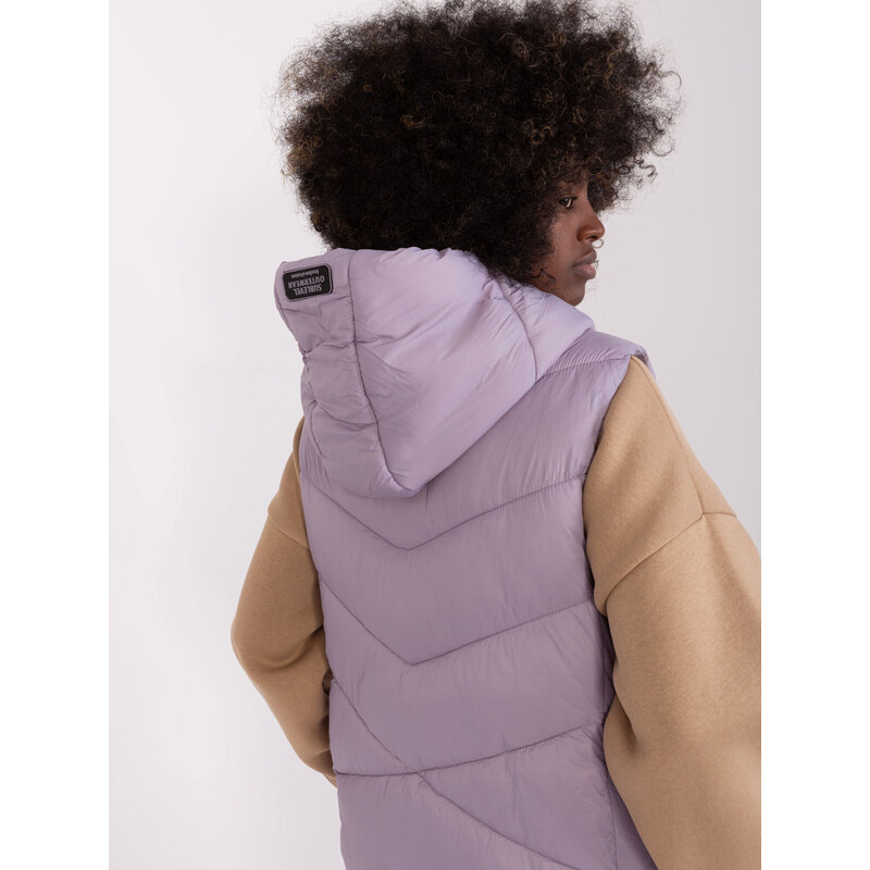 Fashionhunters Světle fialová dlouhá vesta s kapucí SUBLEVEL