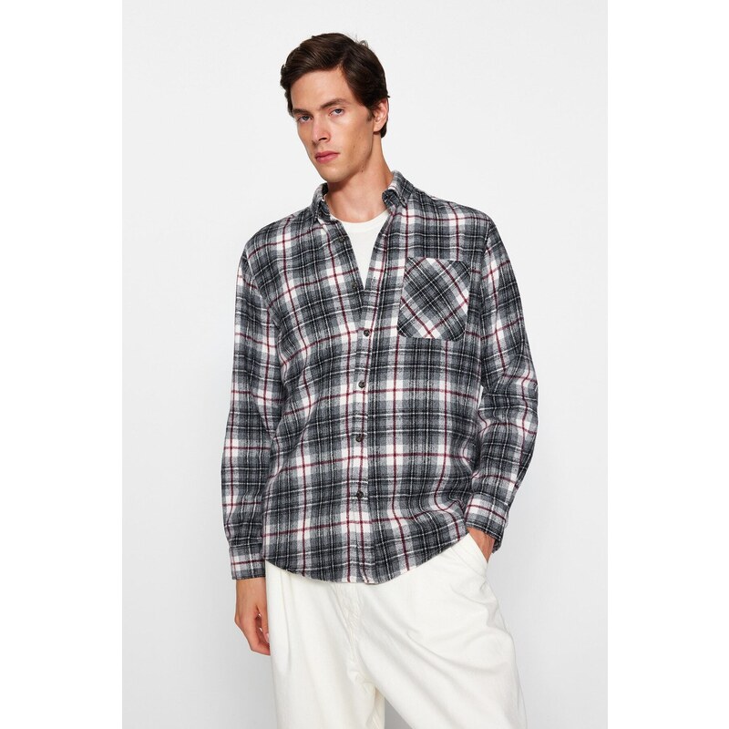 Trendyol Black Slim Fit Lumberjack Plaid Button Collar Shirt