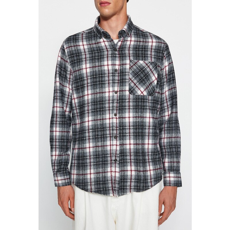 Trendyol Black Slim Fit Lumberjack Plaid Button Collar Shirt