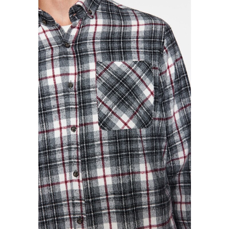 Trendyol Black Slim Fit Lumberjack Plaid Button Collar Shirt