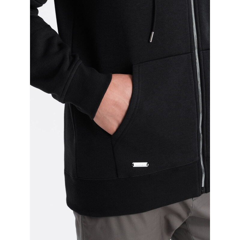 Ombre Clothing Pánská mikina s kapucí na zip - černá V1 OM-SSZP-22FW-003