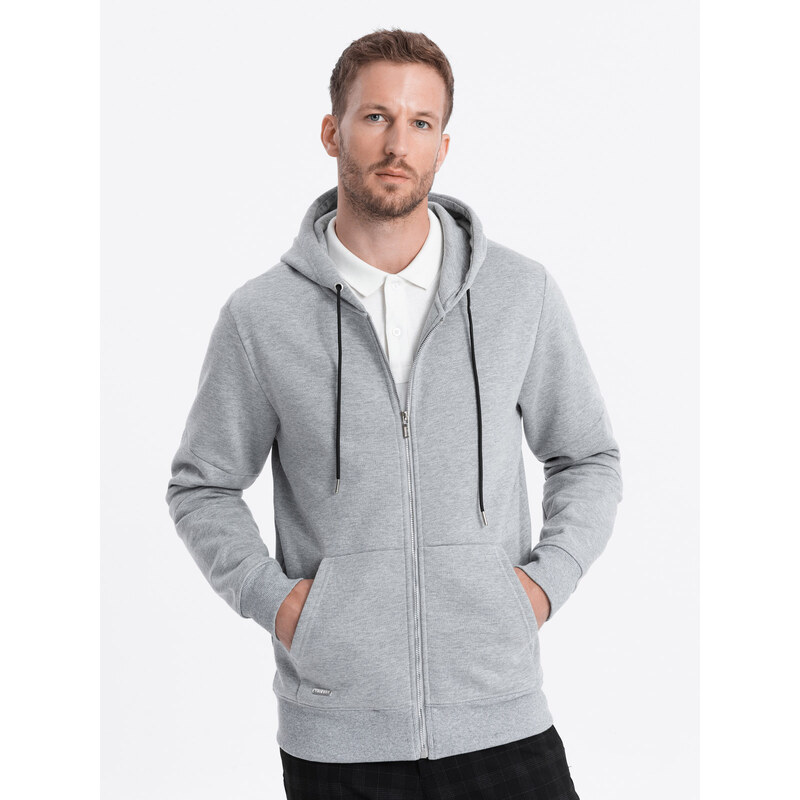 Ombre Men's unbuttoned hooded sweatshirt - grey melange