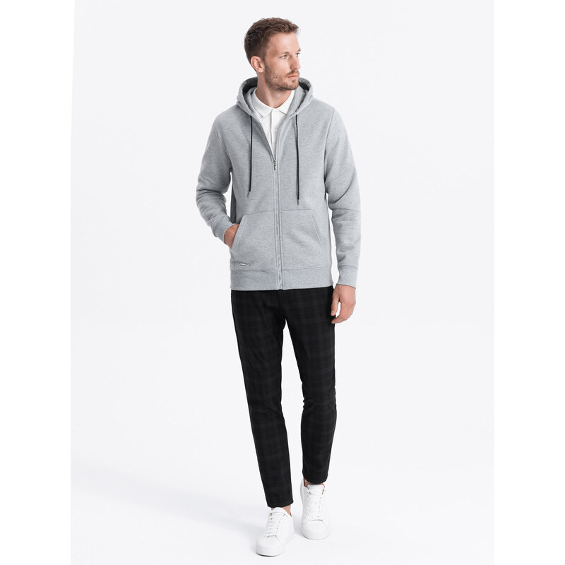 Ombre Men's unbuttoned hooded sweatshirt - grey melange